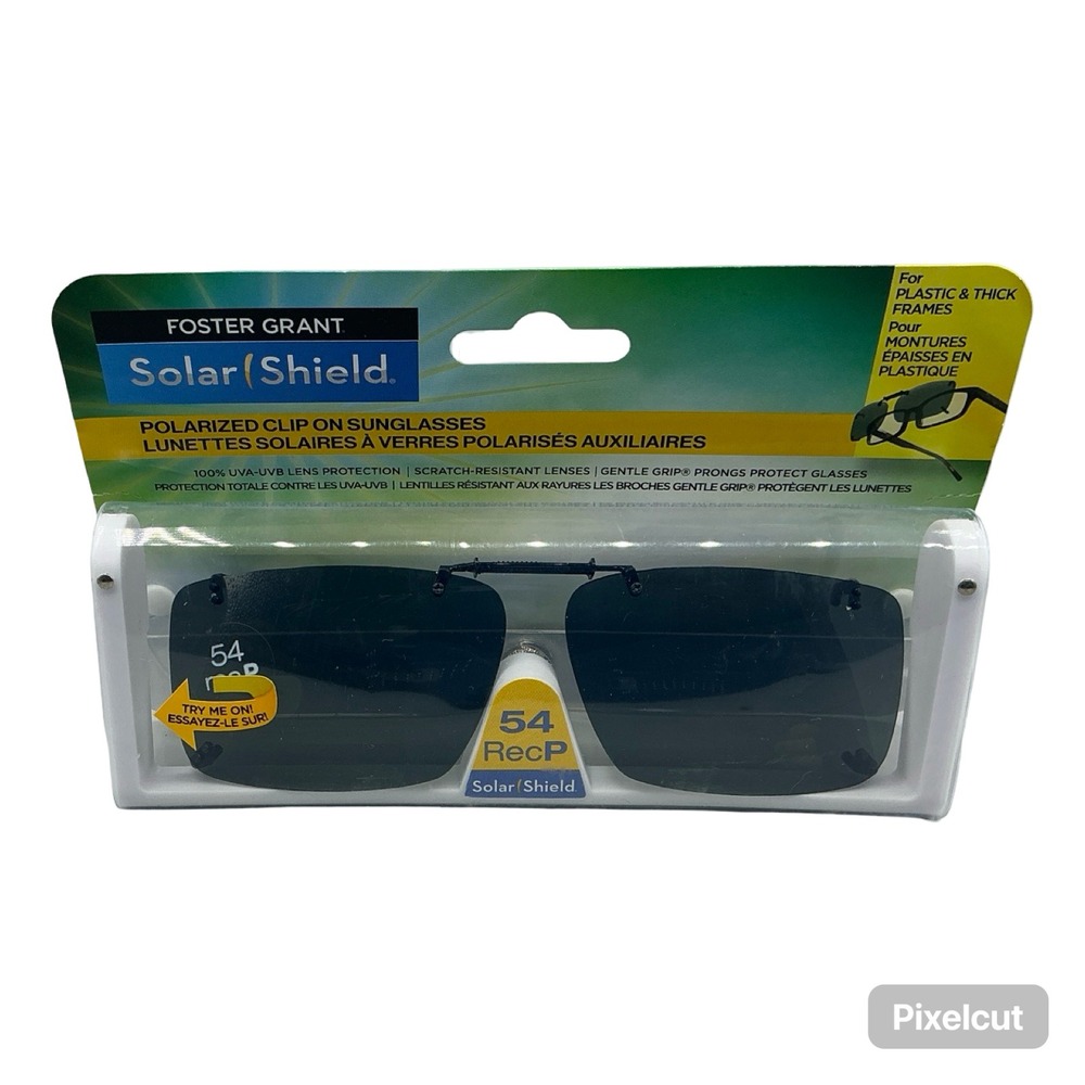 Foster Grant Solar Shield Polarized Clip On Sunglasses 54 RecP Gray SGL8612 NEW
